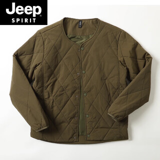 Jeep spirit wool-filled daily single function collarless layering lightweight quilted cotton coat jacket men's casual liner cotton coat trendy green m