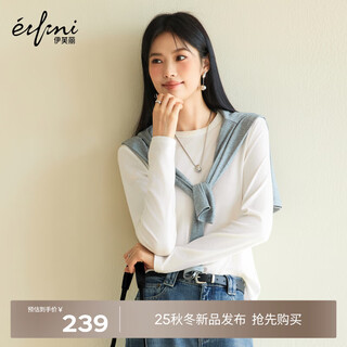 Eveli (eifini) jiang xin endorses tencel wool upgraded soft elastic collar long-sleeved t-shirt for women 2025 autumn new top white m