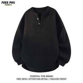 Foss phil sweater men's autumn and winter solid color henry collar casual pullover sweater top men mz0051 black xl