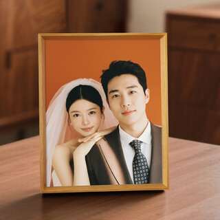 Fantasy high-end wedding photo frame 6-inch 7-inch registration photo frame, washed photos, made into photo frames for wall hanging, wood color, full-screen photos washed, 6-inch hanging pendulum dual-purpose, inner diameter 10.3x15.3cm, upgraded true