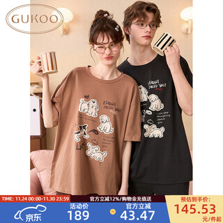 Gukoo couple pajamas cute puppy pure cotton comfortable round neck cartoon short sleeve trousers men's home clothes women can wear outside a puppy couple pajamas xl men