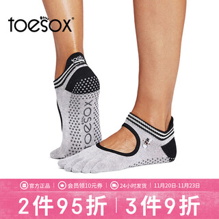 Toesox yoga socks toes socks non-slip pilates dance non-slip particle sports socks toesox bellarina gray black s (34~38 size)