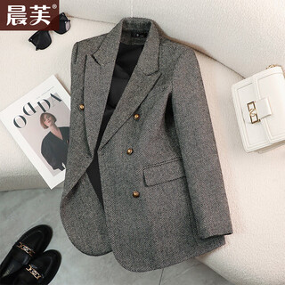 Chenfu woolen blazer women's autumn and winter new style high-end wool small back slit casual quilted thickened suit regular style gray suit l recommended 105-114jin jin equals 0.5 kg