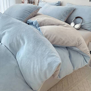Fantasy winter coral milk velvet duvet cover single piece double-sided thickened flannel duvet cover winter dormitory single plush quilt baby blue + light gray double-sided warm velvet delicate and warm 180x220cm milk velvet duvet cover single piece