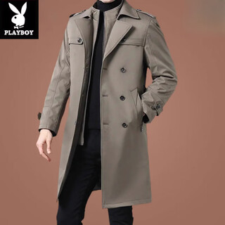 Playboy (playboy) fashion brand autumn and winter mid-length windbreaker for middle-aged and elderly men thickened removable wool liner business jacket trendy khaki long xl 180 size 145-165jin jin is equal to 0.5 kg