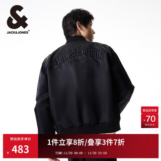 Jack&jones 25 years men's autumn jacket men's baseball collar loose casual heavy embroidered jacket jacket bomber jacket black e41 m (175)