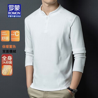 Romon brand autumn and winter double-sided german velvet bottoming shirt men's henry collar trendy versatile long-sleeved t-shirt stand-up collar sweatshirt for men white l