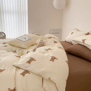 Class a baby-grade double-layer yarn cotton bed four-piece set 100 pure cotton children's cartoon cotton yarn three-piece set for sleeping naked 4 teddy bear fitted sheets customized non-refundable 0.9m student dormitory three-piece set