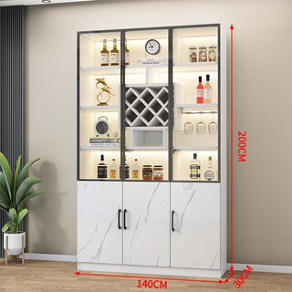 Yusenyi wine cabinet glass door living room display cabinet against the wall one-piece home restaurant wine rack storage storage cabinet three doors stone pattern white length 140 width 30 height 200 black frame transparent glass