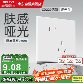 Delixi switch socket panel cd229 skin-feel matte cream style 10a oblique five-hole socket type 86 matte white