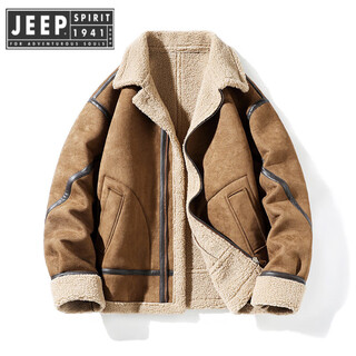 Jeep spirit jeep american retro suede jacket men's winter thickened warm fur one-piece lamb's velvet cotton jacket flying pie brown m recommended 100-120 jin jin equals 0.5 kg