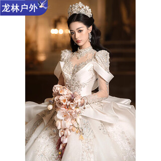 Oemg high-end light luxury wedding dress bride main yarn heavy industry luxury wedding dress 2025 new bride french palace style white floor-length wedding dress 2xl xxl