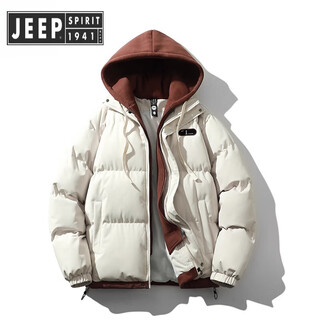 Jeep spirit jeep fake two-piece hooded down-padded jacket for men and women in autumn and winter thickened warm loose cotton-padded jacket and cotton-padded coat couple coat apricot/fake two-piece, same style for men and women xl recommended 150-170 jin jin equals 0.5 kg