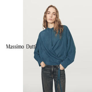 Massimo dutti spring new product 2026 women's casual simple versatile wind elegant cross blouse shirt 05108708 green s (170/88a)