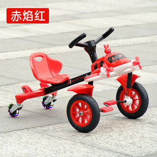 Pawwell mountain same model children's airplane drift car, toy for boys and girls aged 3 to 6 and above, pedal tricycle sliding, red flame red, pedal drift car, sound and light music + adjustable seat length + rubber wheels