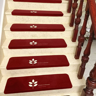 Yusenyi glue free stair adhesive steps stair step mat simple luminous solid wood self-carpet floor mat anti-slip knot burgundy five-leaf clover one piece free for every ten, upgraded 70 length x 22 width - 4.5cm luminous embroidery