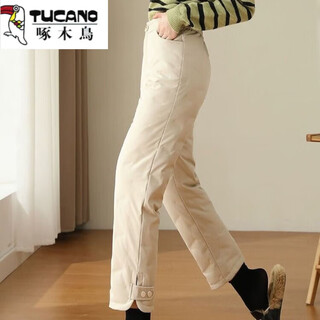Woodpecker winter outer wear thickened fashionable straight pants 2025 new cold-proof small warm large size loose cotton pants for women beige m recommended 80-100jin jin equals 0.5 kg