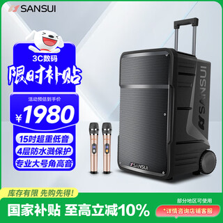 Sansui outdoor karaoke special heavy bass square dance lever audio portable smart speaker multimedia conference with microphone 15-inch a15 electric acoustic guitar folk instrument speaker