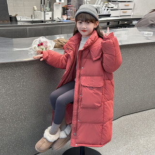 Nanny goose kids2025 new style girls' long knee-length cotton jacket, stylish winter clothing, thickened and warm little girl baby cotton jacket, trendy pink 120 cm