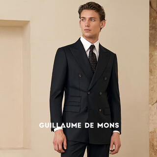 Guillaume de mons machine washable wool suit new casual men's high-end business formal wedding men's suit crystal black top + trousers 56