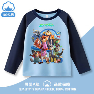 Oxygen zootopia 2 long sleeve t-shirt cotton zootopia clothes children's nick judy boys top light blue-zootopia 130 cm