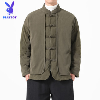 Playboy (playboy) chinese style tang suit cotton jacket new men's trendy loose large size versatile casual thickened warm retro cotton jacket trendy army green xl