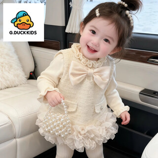 G.duck little yellow duck girl's small fragrant style vest dress winter wear 2025 new one-year-old dress skirt baby girl princess skirt plus velvet small fragrant style plus velvet vest dress 90 cm