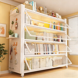 Duhui bookcase steel bookshelf floor-standing storage rack integrated wall-mounted vertical dust-proof storage cabinet with door iron art white | six layers and 5 doors length 120*width 32*height 183.5cm