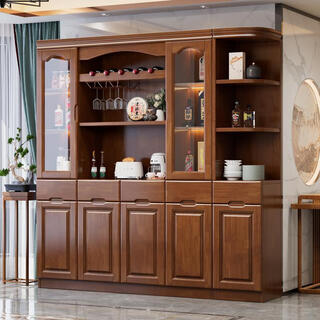 Zhong zhanggui chinese solid wood wine cabinet sideboard living room household glass door with light storage storage cabinet display cabinet 2025 new style 2 meters long combination walnut color 200x40x200cm