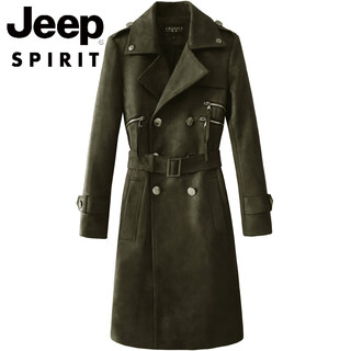 Jeep spirit new retro suede windbreaker for men and women couples 2025 spring and autumn new fashion tassel handsome mid-length jacket trendy army green s