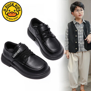 G.duck little yellow duck boys' small leather shoes soft sole children's black british style primary school students autumn and winter breathable performance shoes for middle and large children black 26 shoe inner length 16cm