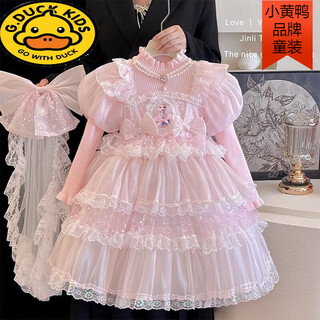 G.duck high-end princess skirt girls spring and autumn elsa new frozen thickened sweater skirt elsa dress pink skirt + necklace + headgear 100 cm