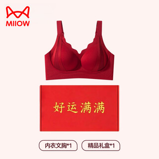 Cat man (miiow) red underwear for women with small breasts, push-up, wedding bra set, gift box, birth year underwear, new year, new year, scarlet chengyun 2776 single/piece + gift box, m a-c cup, recommended weight 80-105 jin jin is equal to 0.5 kg