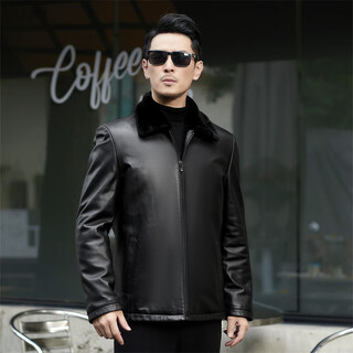 Fat dong lai supermarket purchasing haining fur all-in-one leather jacket for men, men's winter plus velvet, thickening and warmth, the same style, black m 170