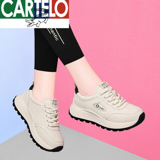 Cartelo genuine leather sneakers for women 2025 autumn new lightweight dad shoes soft sole casual shoes thick sole windproof white shoes jst 2109 beige 38