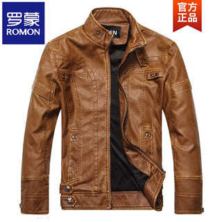 Romon men's velvet thickened leather jacket trendy korean version 2025 autumn and winter new handsome casual motorcycle pu leather jacket 805 yellow l