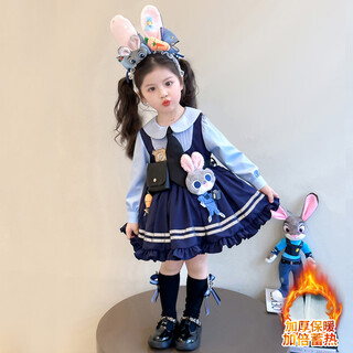 Girls skirt winter thickened dress 2025 new judy rabbit officer children's lolita princess skirt velvet skirt 110 cm