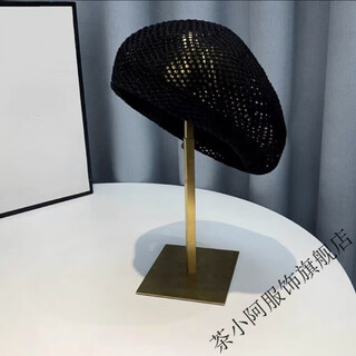 Tea xiao ah hat beret women's 2025 spring and summer hollow breathable black* hollow design