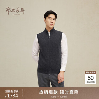 鄂尔多斯1980男装半高领羊绒拉链开背心25年秋冬新品厚款外套 碳灰 2XL 185/104A