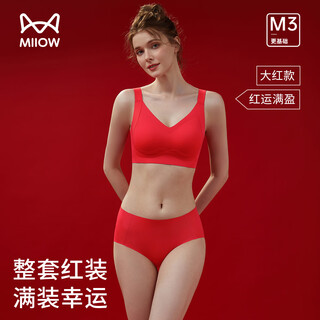 Cat man bra for the year of the horse, red goods, good luck push-up, seamless wedding gift underwear, women's set, non-slip bra, two-piece set (bra + underwear) xl (recommended 125-140jin jin is equal to 0.5kg)