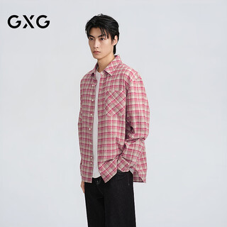 Gxg men's wear shopping mall same seersucker lapel long sleeve shirt 2026 spring new arrival g26x031005 red check 3xl
