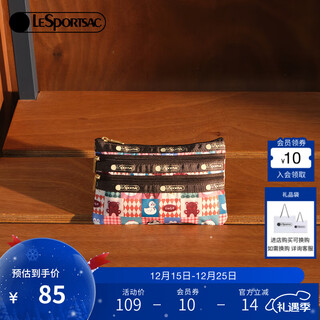 Lesportsac new trendy series cute change storage card bag zipper clutch bag christmas gift pastoral patchwork pattern