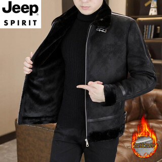 Jeep spirit chaqueta de piel de ante de otoño e invierno para hombre 2026 nueva moda casual terciopelo espesado solapa impresa chaqueta para hombre negro 3xl adecuado para 150-170 jin jin equivale a 0,5 kg