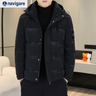 Navigare italian small sailing down jacket men's winter new casual light tops hooded thickened warm short men's black 4xl