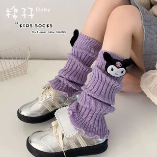 Cotton knitted socks for girls in spring and autumn pile socks stockings lolita wool jk socks autumn and winter warm leg warmers purple 1 pair one size fits all recommended 3-12 years old flat lay about 30cm