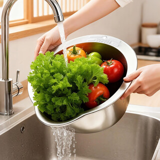 Youqin 304 stainless steel kitchen sink drain basket, water filter basket, fruit washing basket, rice cleaning artifact 304 stainless steel drain basket - large capacity thickened version