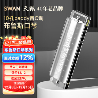 Swan (swan) blues harmonica 10-hole c key children's beginners entry professional blues genuine paddy tuning silver