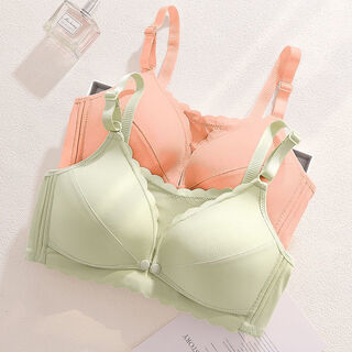 Lu xinmeng maternity bra front buckle winter pregnancy and breastfeeding comfortable confinement postpartum nursing bra push-up anti-sagging green + orange (push-up breastfeeding bra) one size 36/80