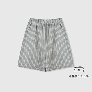 Unica/comfortable casual light assumed color striped linen bud waist breathable shirt suit linen gray green striped shorts l ready stock 48 hours delivery