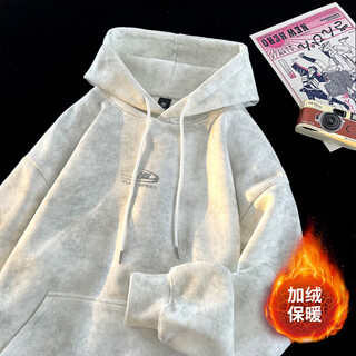 Vuug sweatshirt men's cleanfit american hooded korean style casual loose versatile plus velvet pullover top white m